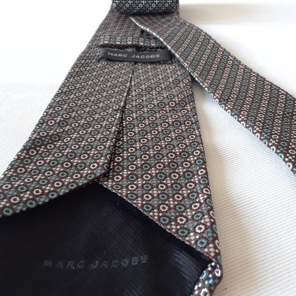 Marc Jacobs. Silk Tie XO Pattern. Brown, Teal & Grey - Picture 5 of 9